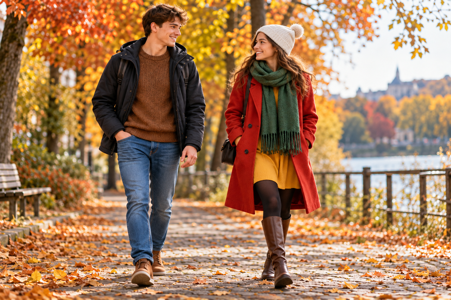 Zwei Menschen tragen Herbstkleidung